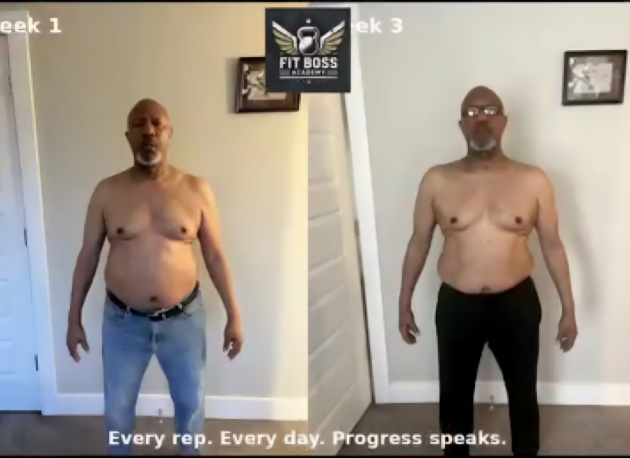Front comparison: Week 1 → Week 3